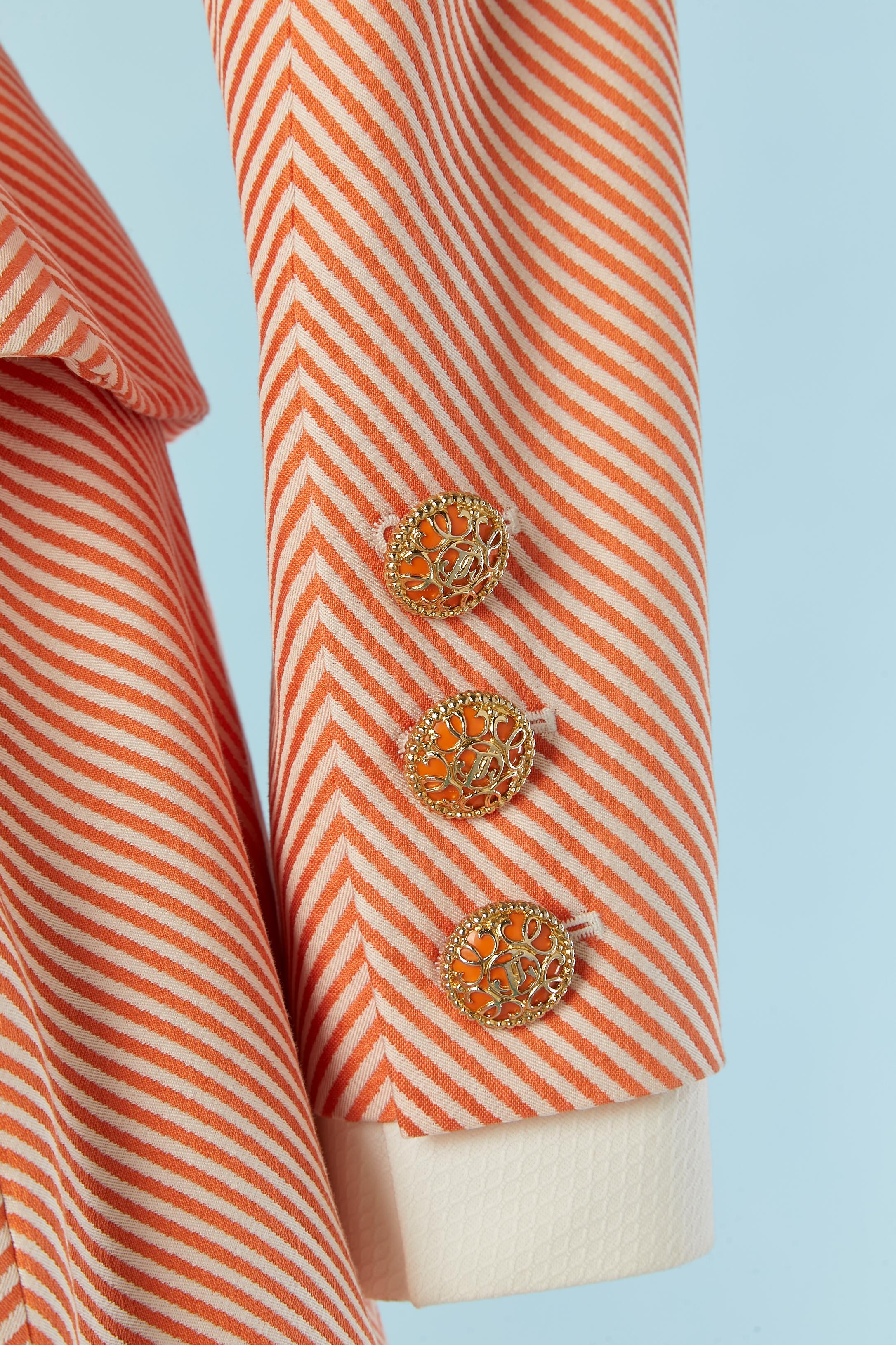 Orange and white striped skirt-suit mixed with white cotton Piqué Jacques Fath For Sale 2