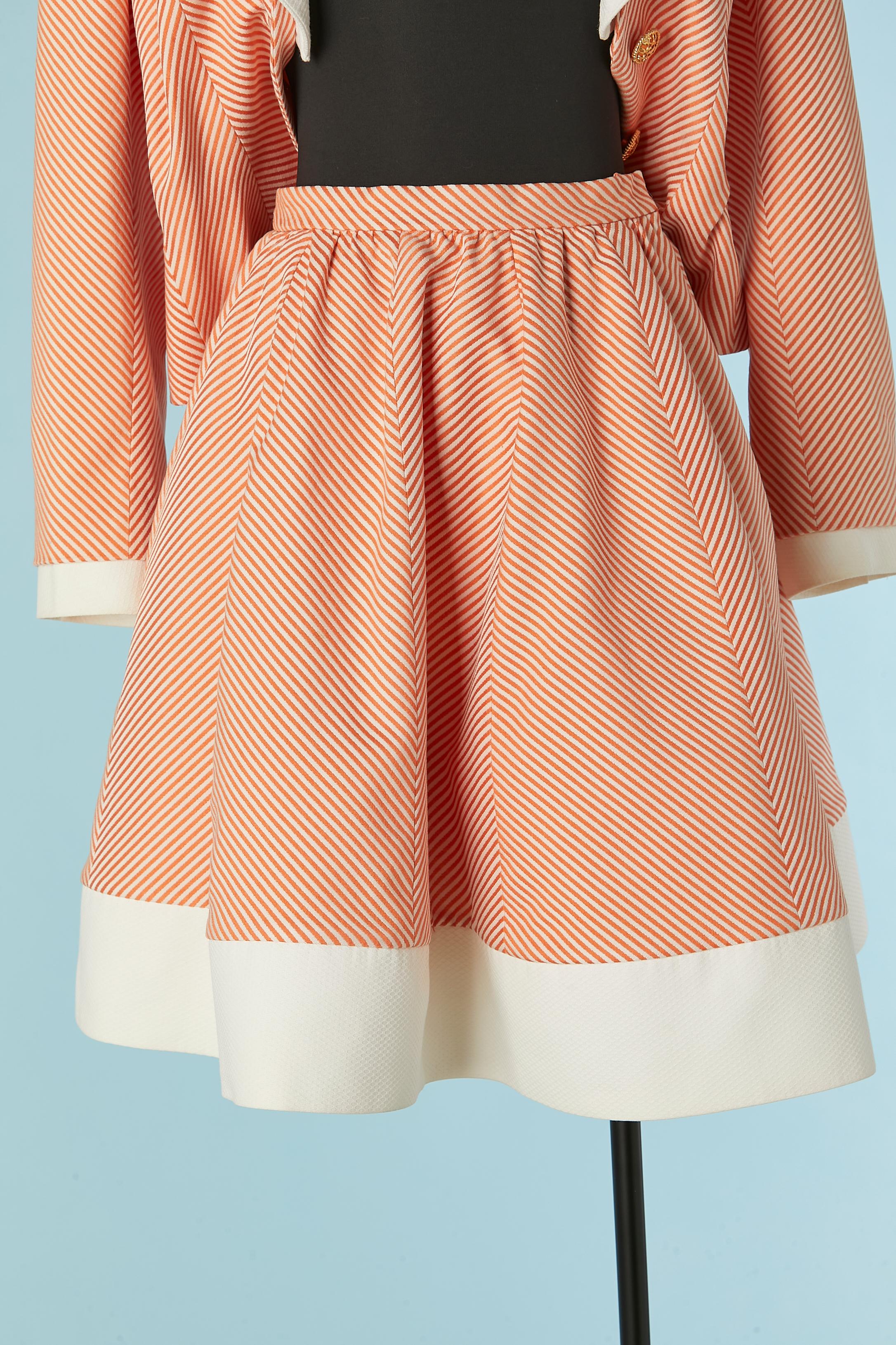 Orange and white striped skirt-suit mixed with white cotton Piqué Jacques Fath For Sale 3
