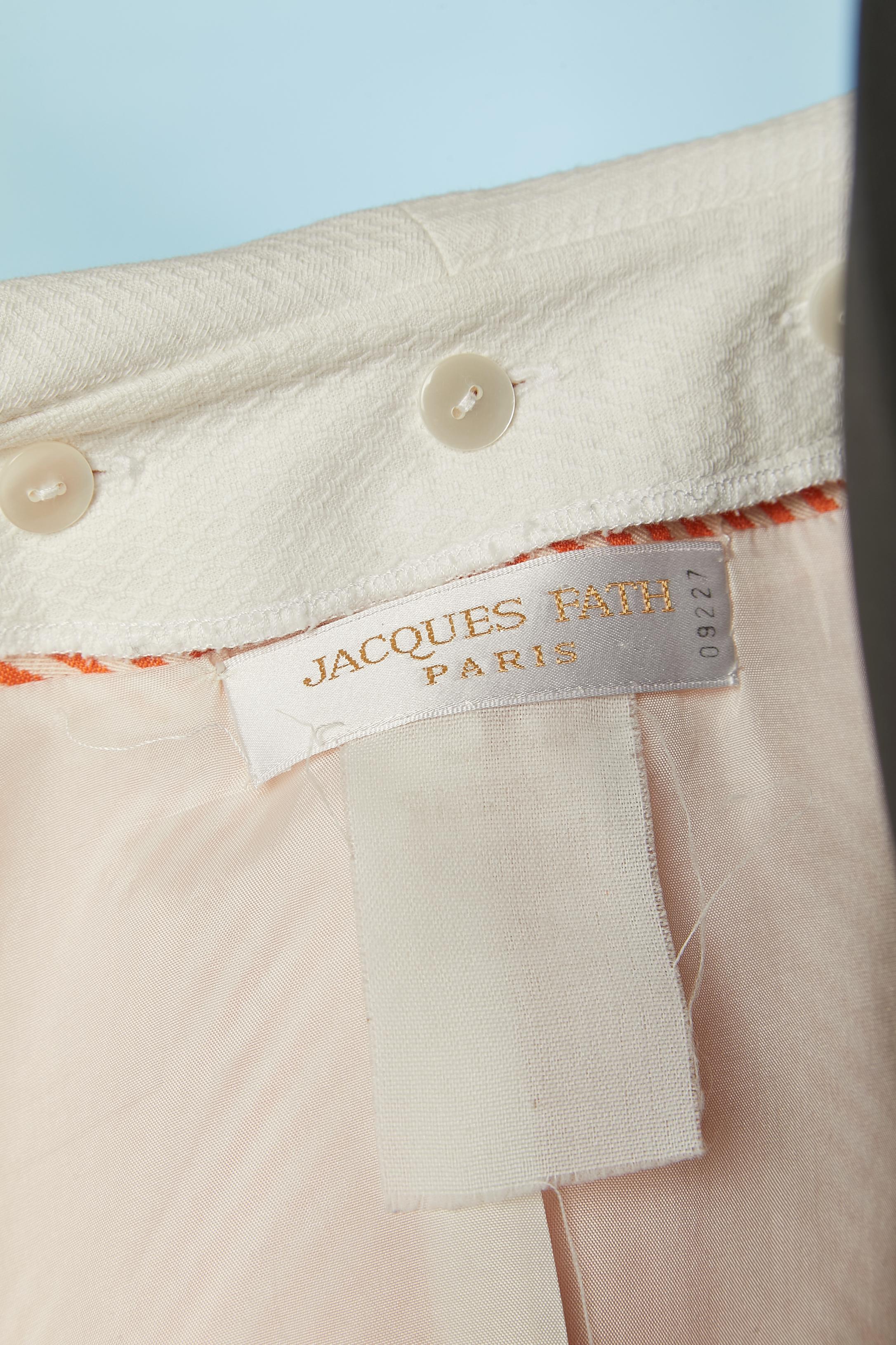 Orange and white striped skirt-suit mixed with white cotton Piqué Jacques Fath For Sale 4