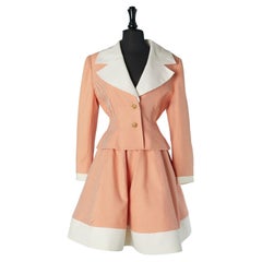 Traje-falda de rayas naranjas y blancas mezcladas con algodón blanco Piqué Jacques Fath