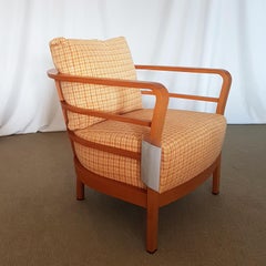 Orange and Yellow Cotton Fabric Italian Armchair with Frame in Teak Wood