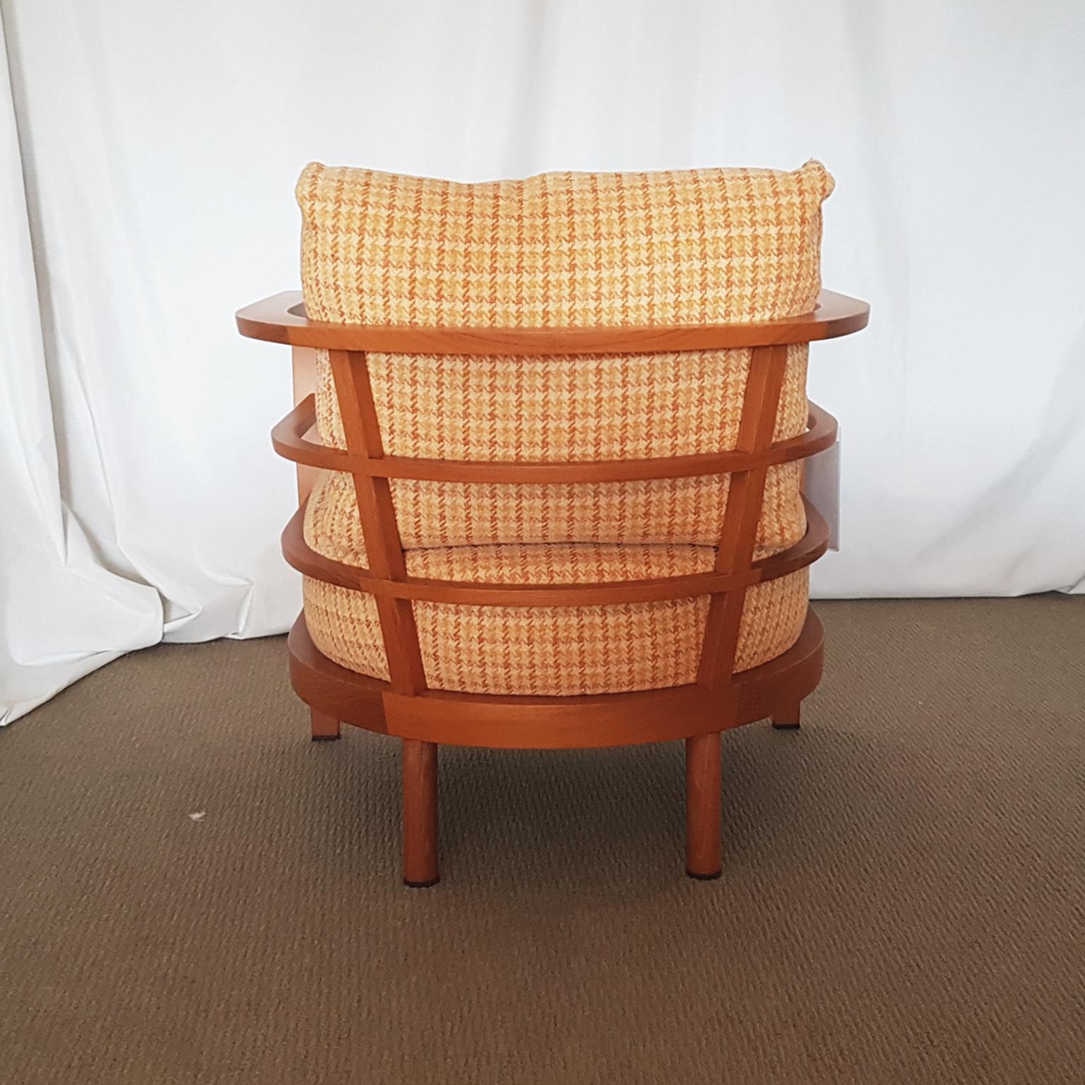 Other Orange and Yellow Cotton Fabric Italian Armchair with Frame in Teak Wood For Sale