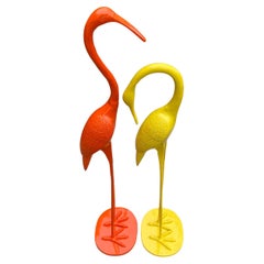 Orange and Yellow Mid-Century Modern Floor Statues of Pelicans