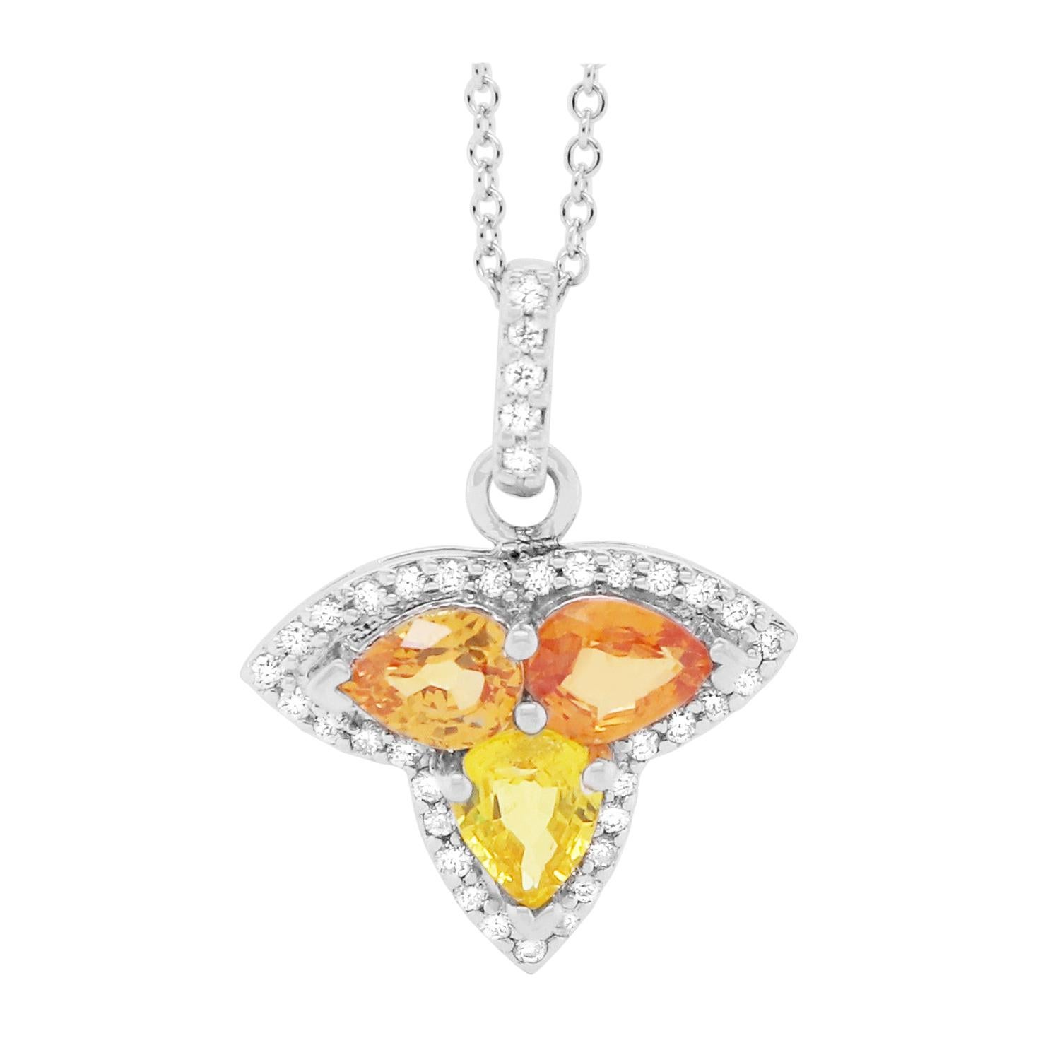 Orange and Yellow Multi-Color Sapphire and Diamond Clover Pendant