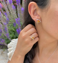 Orange and Yellow Multi-Color Sapphire and Diamond Earrings