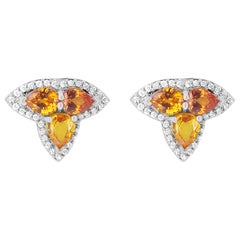 Orange and Yellow Multi-Color Sapphire and Diamond Earrings