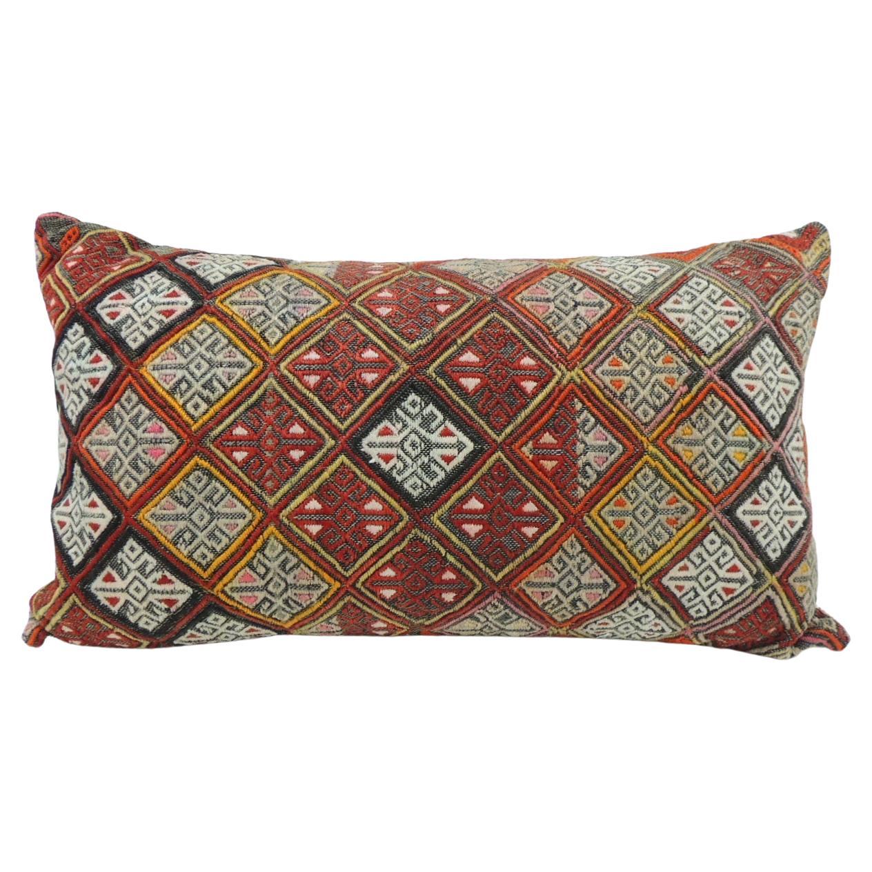 Vintage Red and Orange Woven Kilim Bolster Decorative Pillow For Sale
