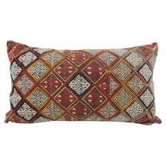 Orange and Yellow Woven Kilim Decorative Bolster Pillow With Trellis Pattern