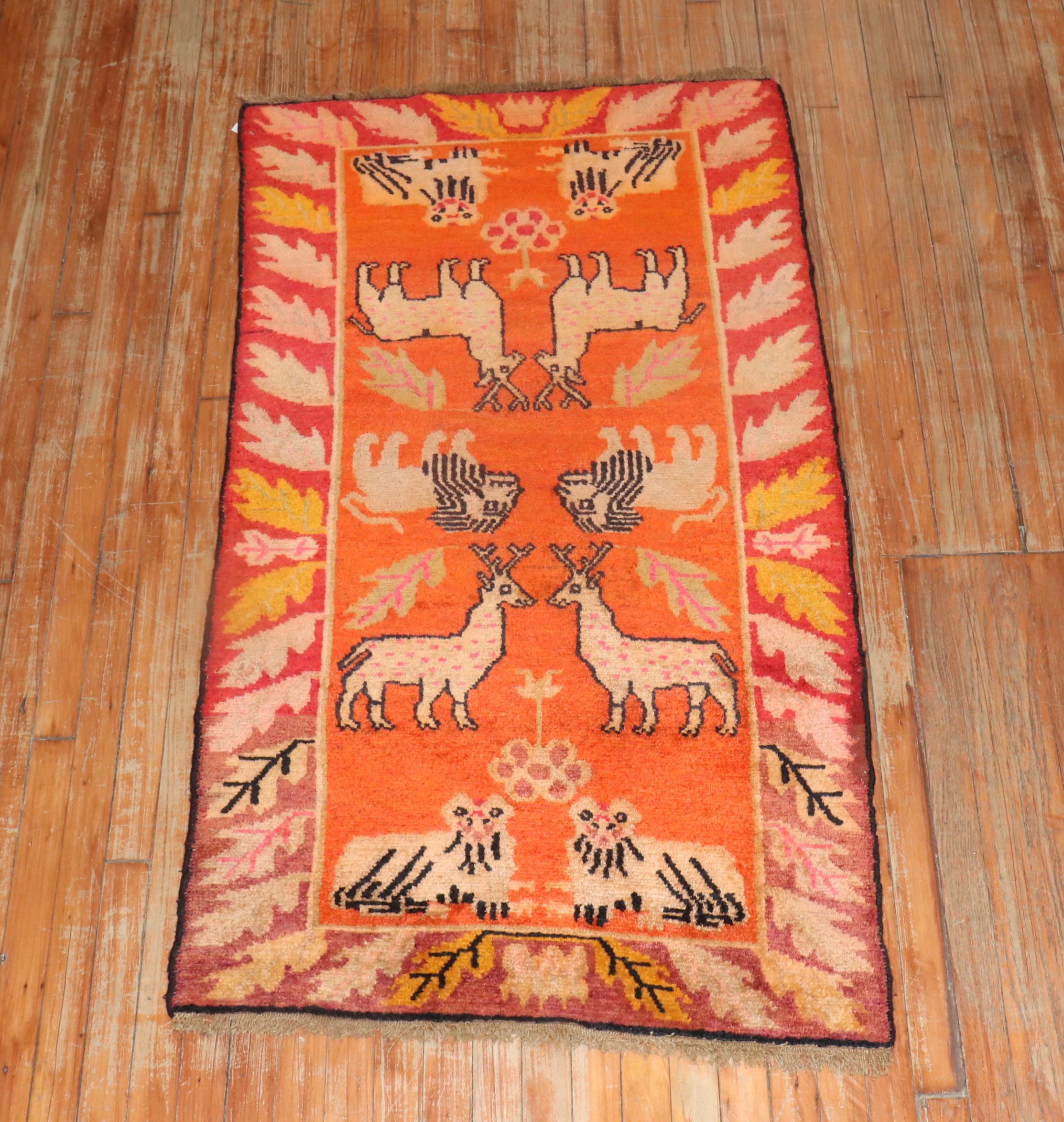 Tibetischer Vintage-Teppich mit Tiermotiven (Art déco) im Angebot