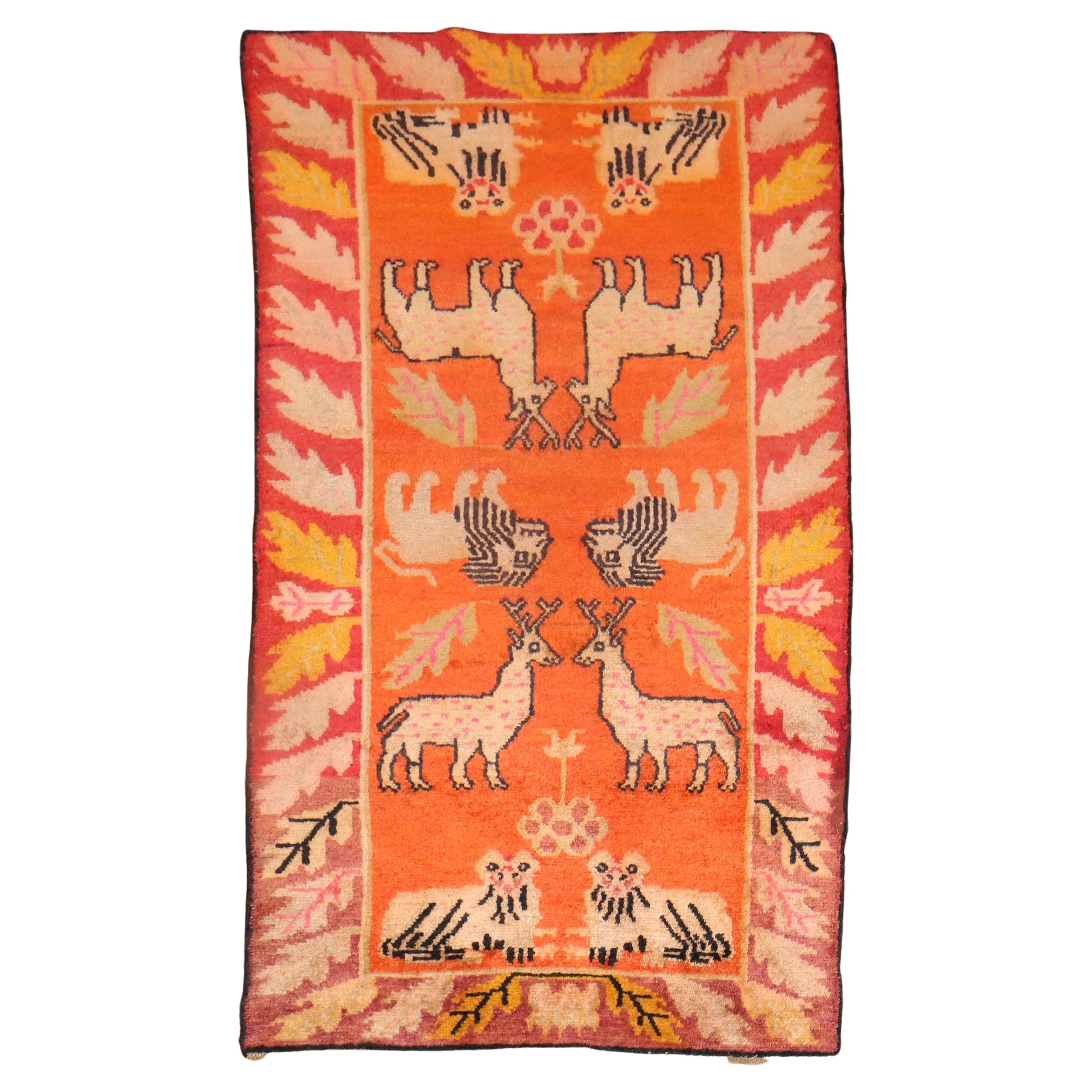 Orange Animal Vintage Tibetan Rug For Sale