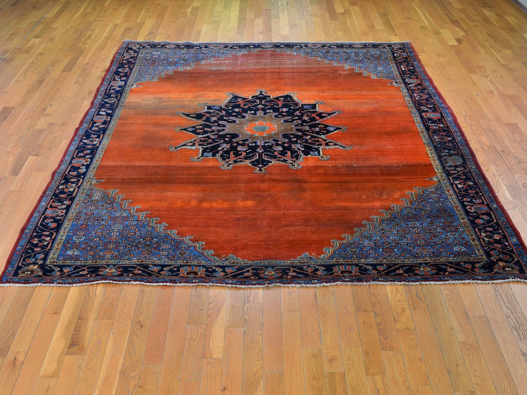 Medieval Orange Antique and Worn Persian Afshar Open Filed with Medallion Hand Knotted