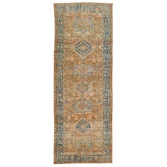Runner in lana fatto a mano Heriz arancione antico con motivo geometrico alllover