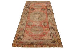Orange Antique Khotan Wool Rug Handmade with Medallion Pattern