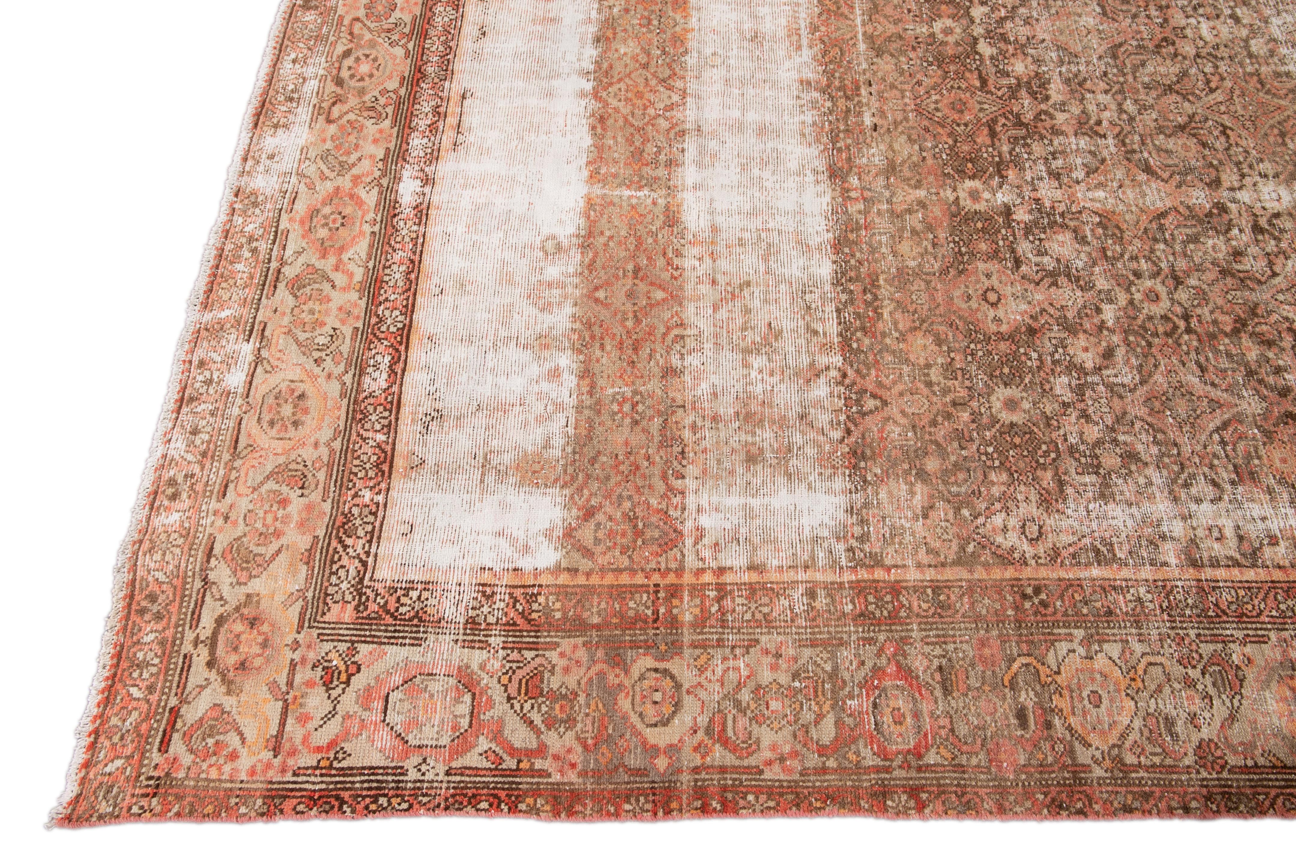 Hand-Knotted Orange Antique Malayer Handmade Wool Runner For Sale
