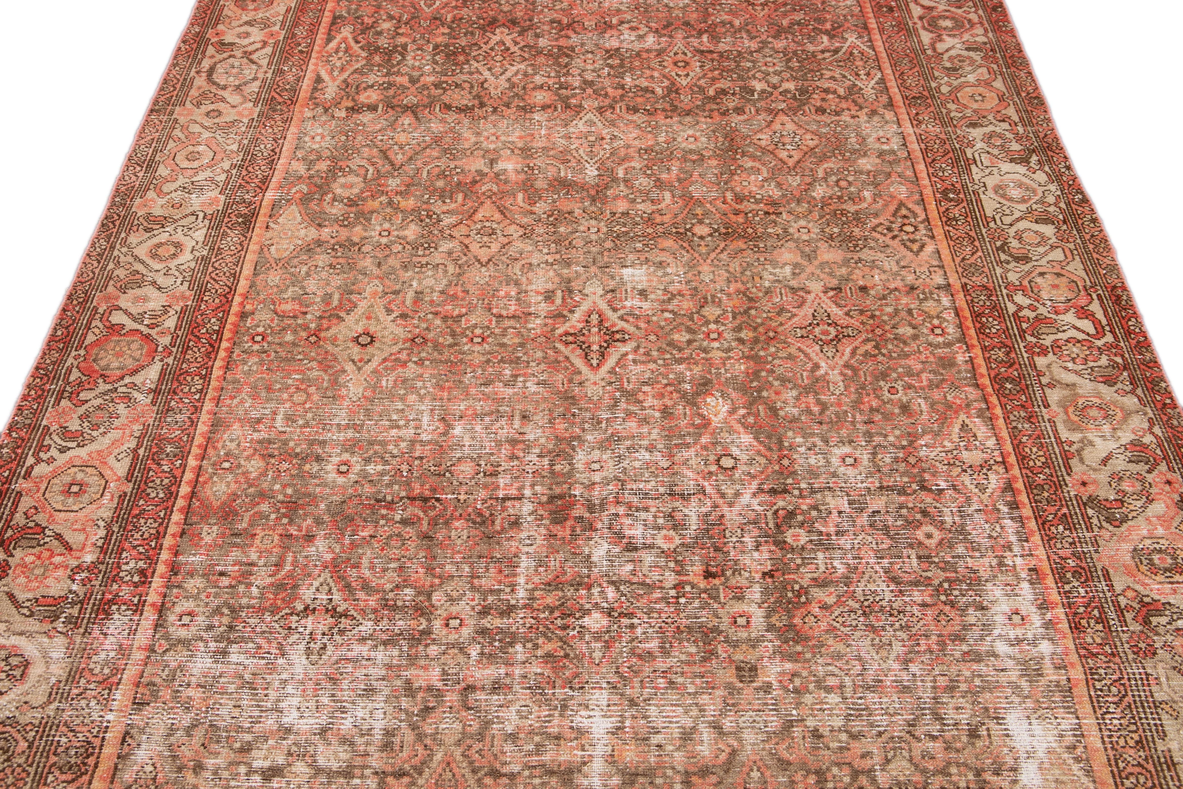 Orange Antique Malayer Handmade Wool Runner For Sale 2