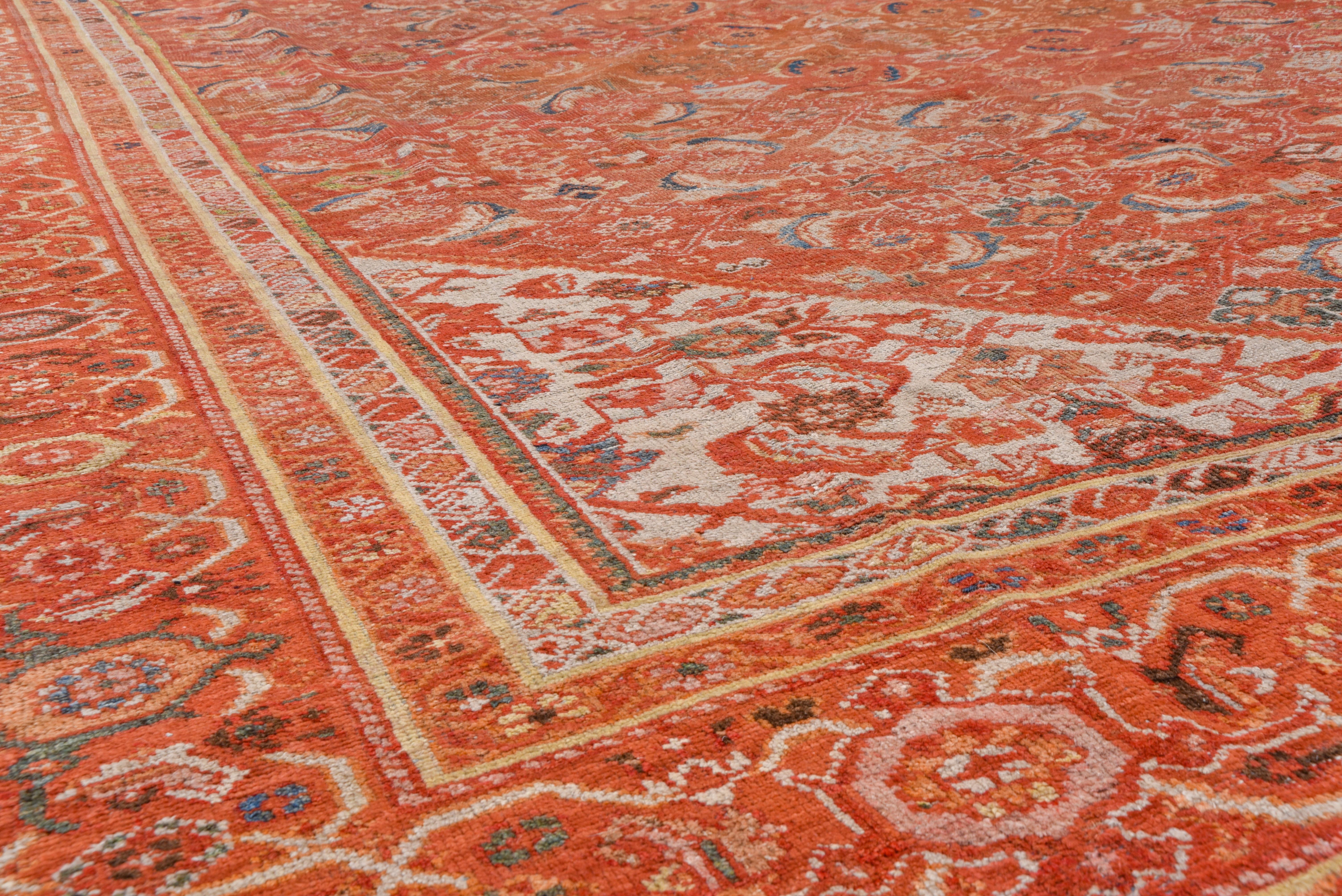 Rustic Orange Antique Persian Mahal Carpet, circa 1930s