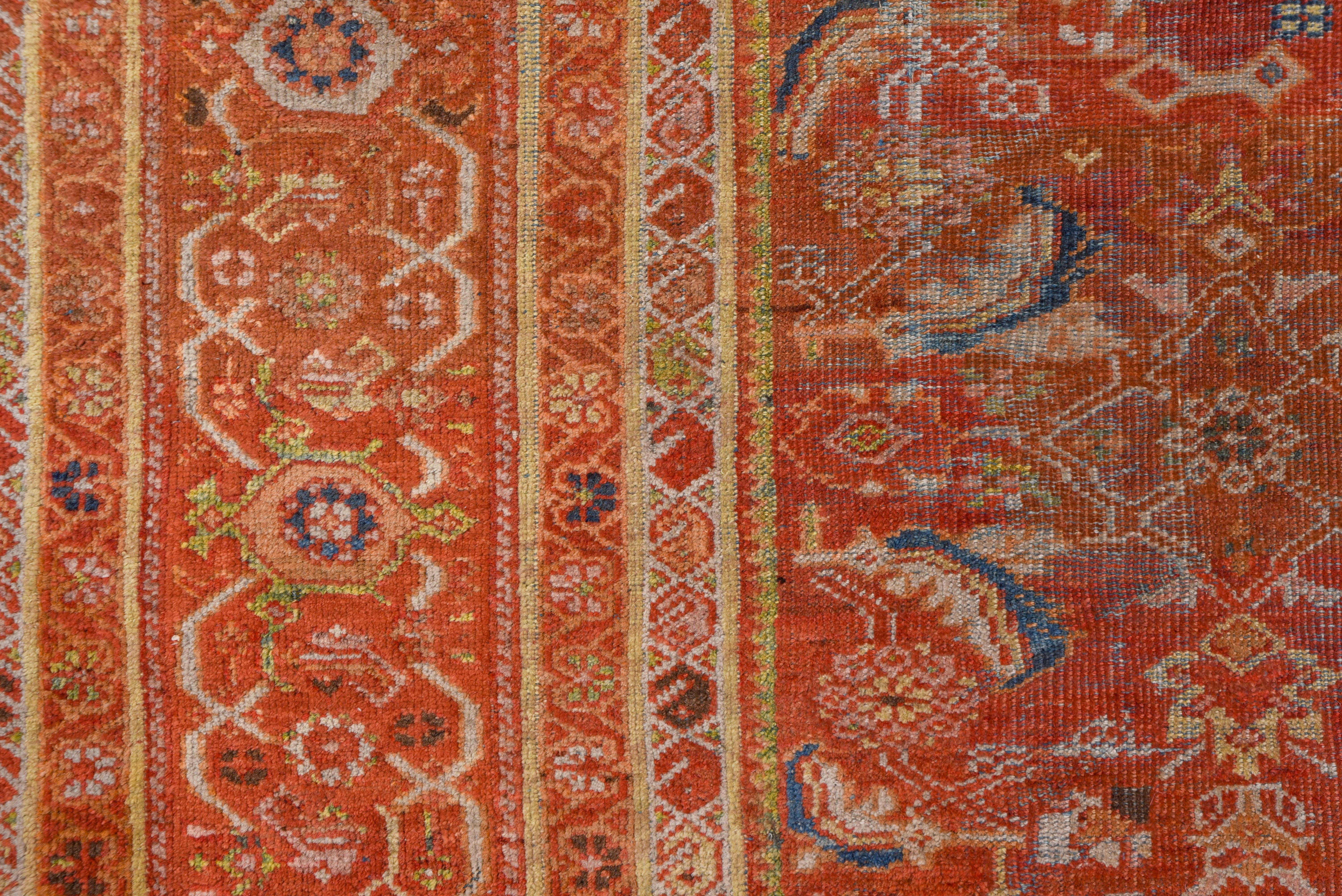 Hand-Knotted Orange Antique Persian Mahal Carpet, circa 1930s