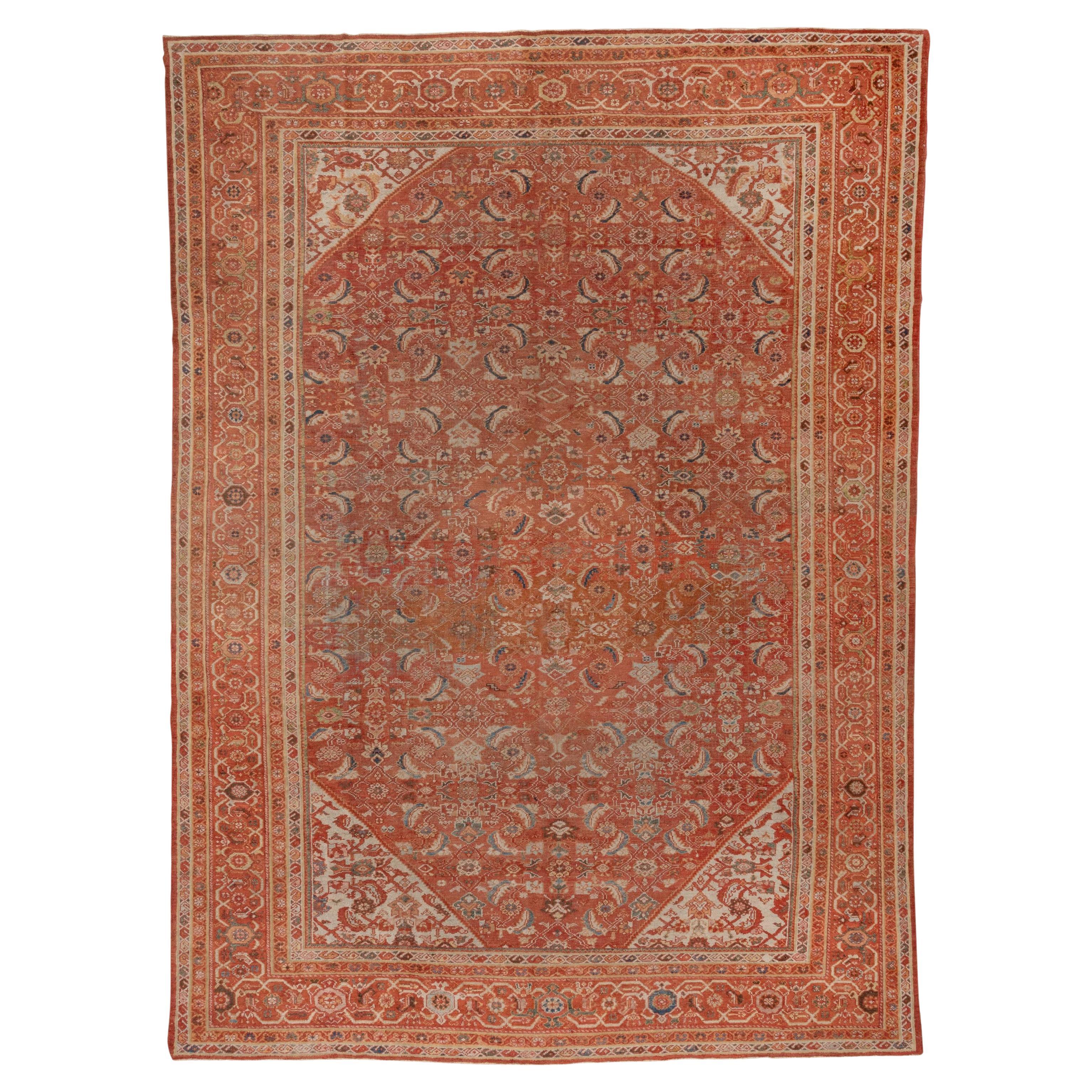 Orange Antique Persian Mahal Carpet, circa 1930s