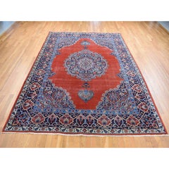 Orange Antique Zoroastrian Tebraz Open Some Wear Clean Hand Knotted Wool Rug