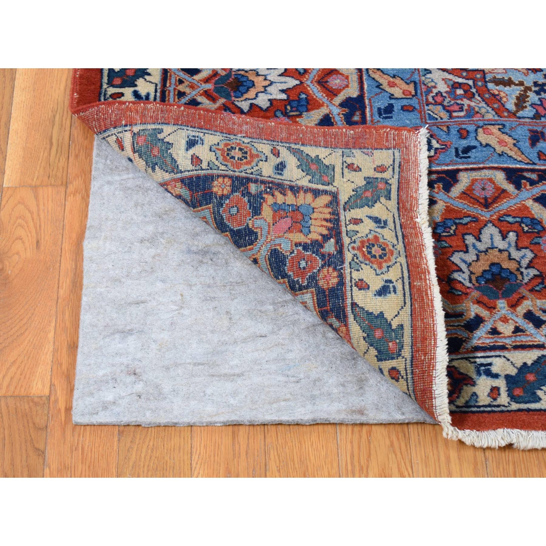 Orange Antique Persian Tabriz Open Some Wear Clean Hand Knotted Pure Wool Rug In Fair Condition For Sale In Carlstadt, NJ