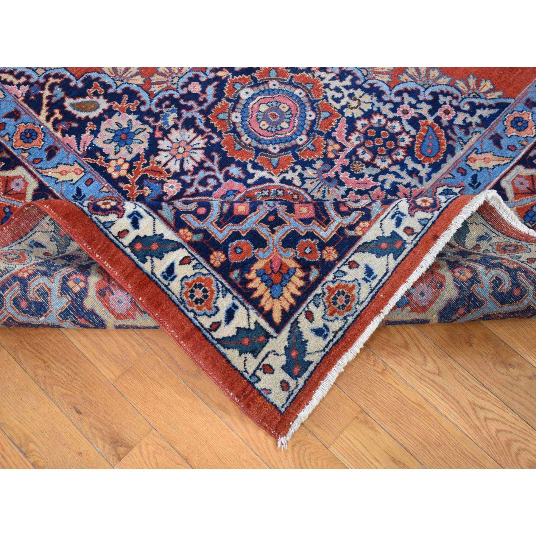 Early 20th Century Orange Antique Persian Tabriz Open Some Wear Clean Hand Knotted Pure Wool Rug For Sale