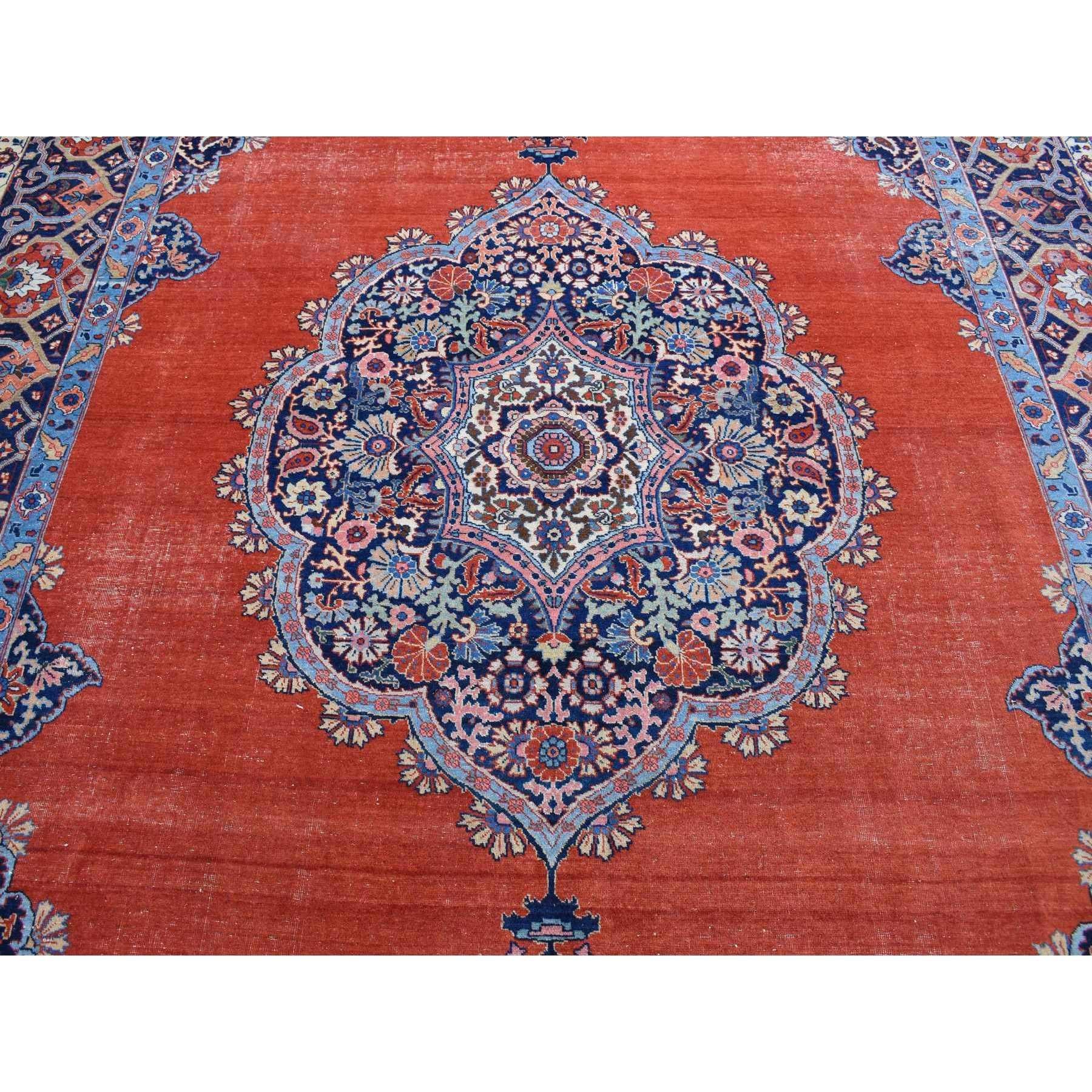 Orange Antique Persian Tabriz Open Some Wear Clean Hand Knotted Pure Wool Rug For Sale 3