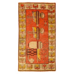 Antiker handgefertigter Samarkand-Wollteppich mit Bildmotiv, antik