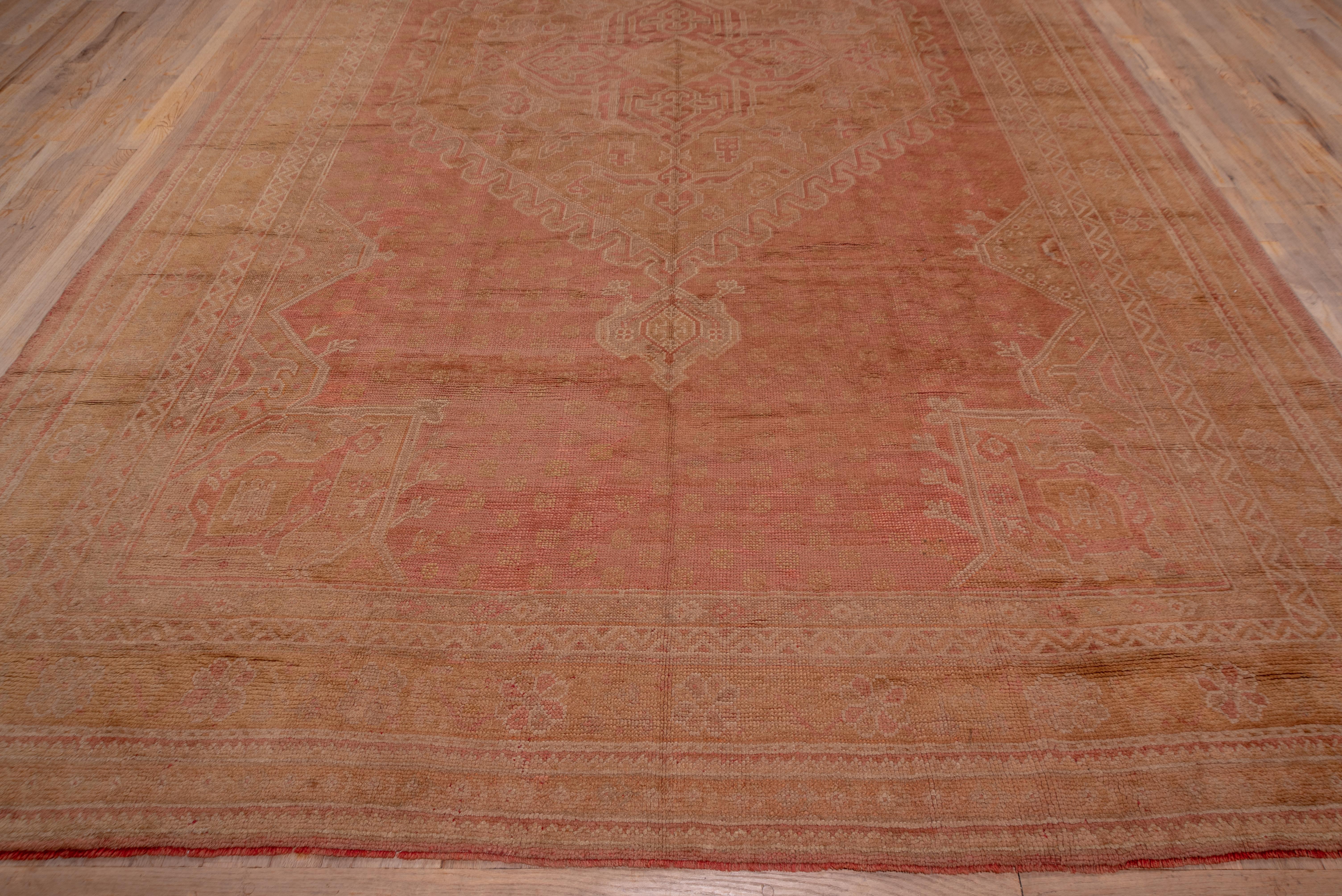 Hand-Knotted Orange Antique Turkish Oushak Carpet For Sale