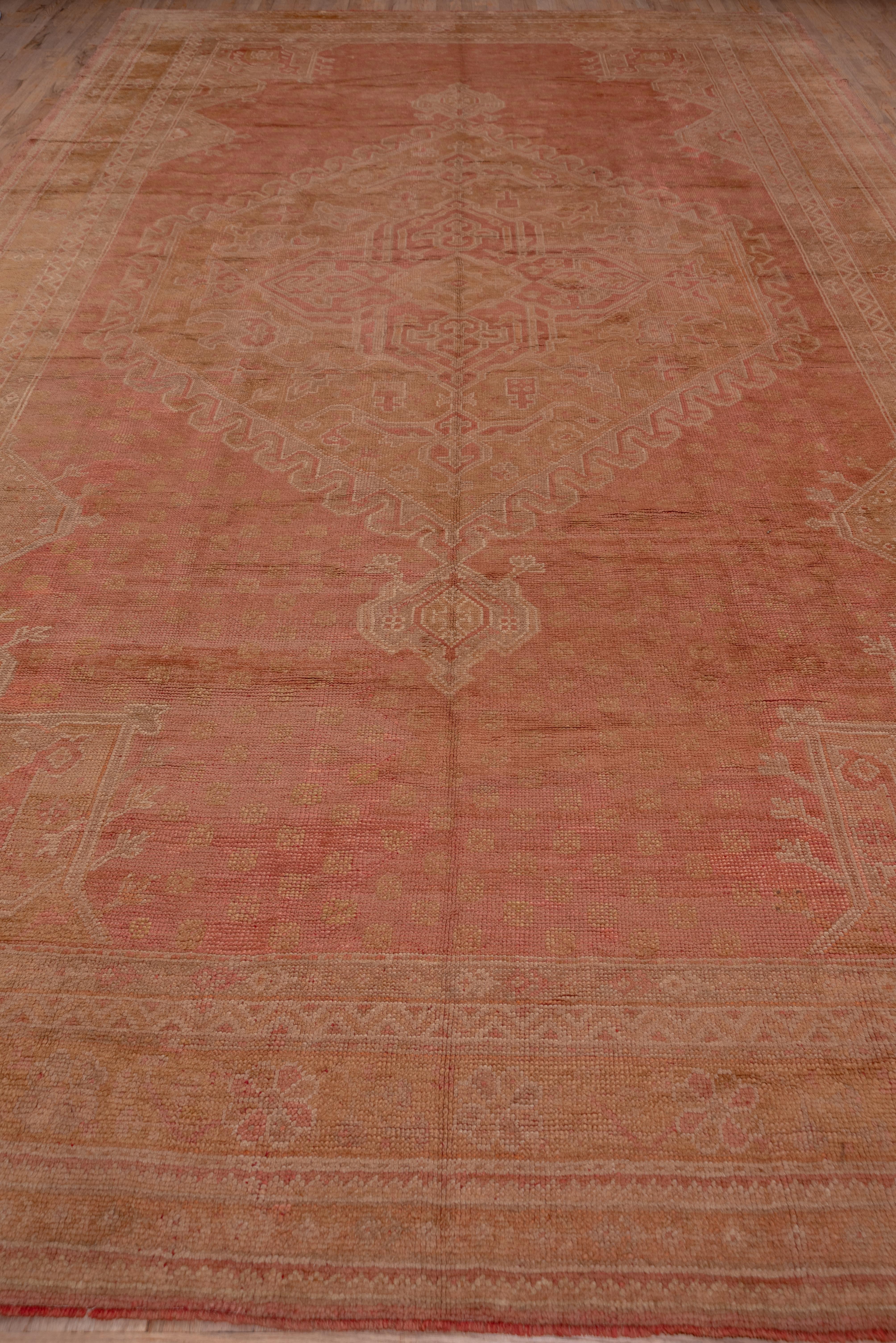 Orange Antique Turkish Oushak Carpet In Excellent Condition For Sale In New York, NY