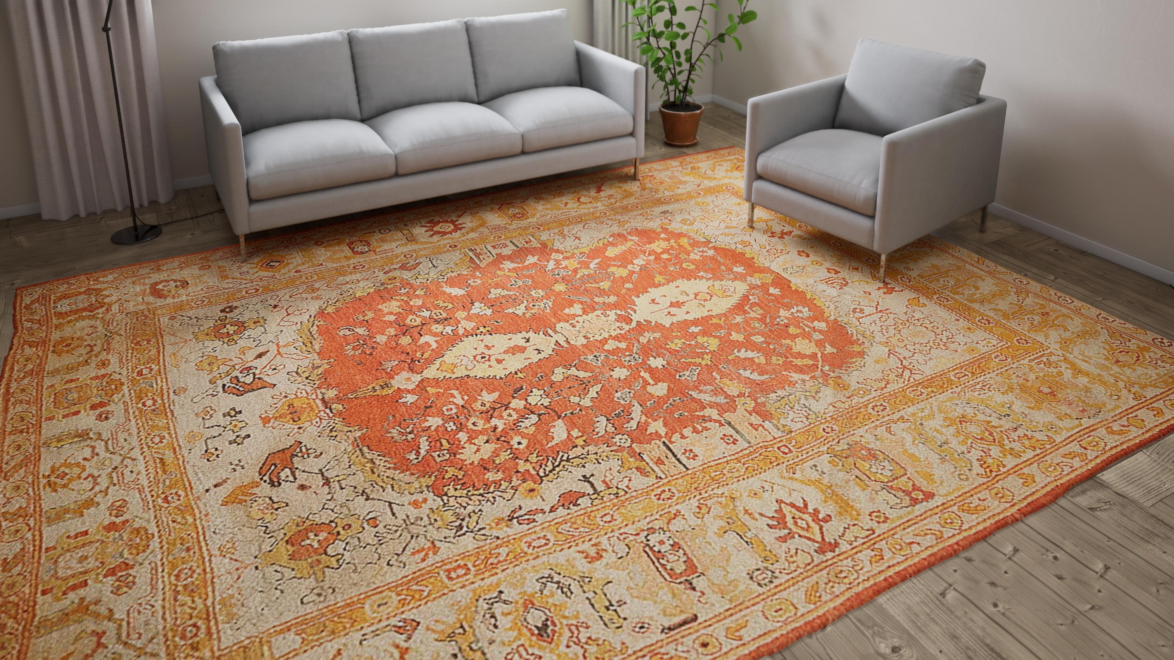 Hand-Knotted abc carpet Orange Antique Turkish Oushak Rug - 10'3