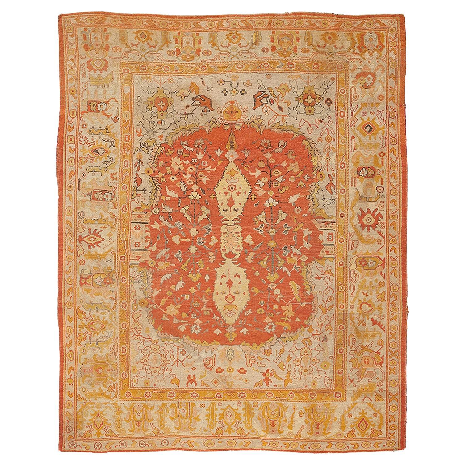 abc carpet Orange Antique Turkish Oushak Rug - 10'3" x 13'3" For Sale