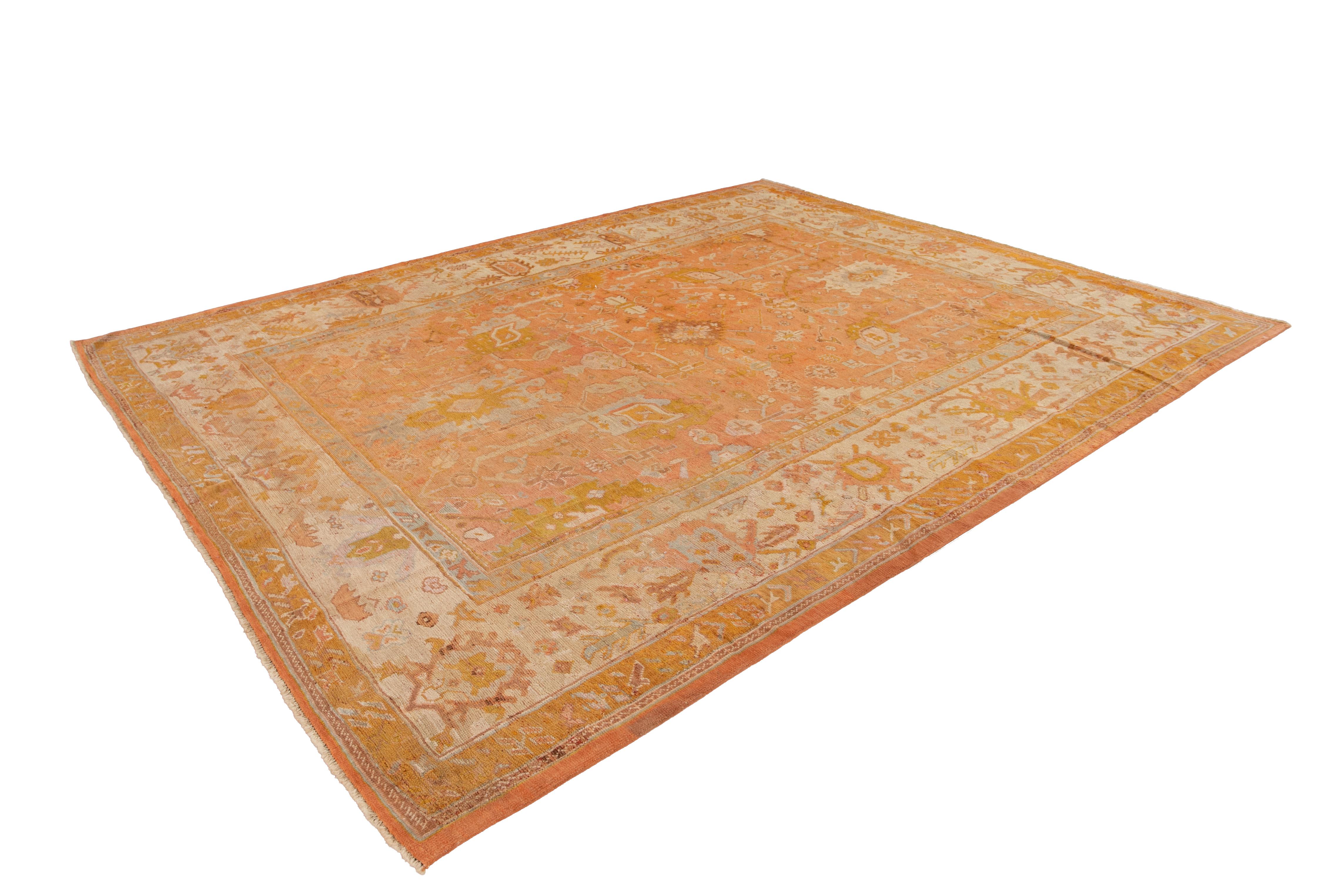 Orange Antique Turkish Oushak Wool Rug 5