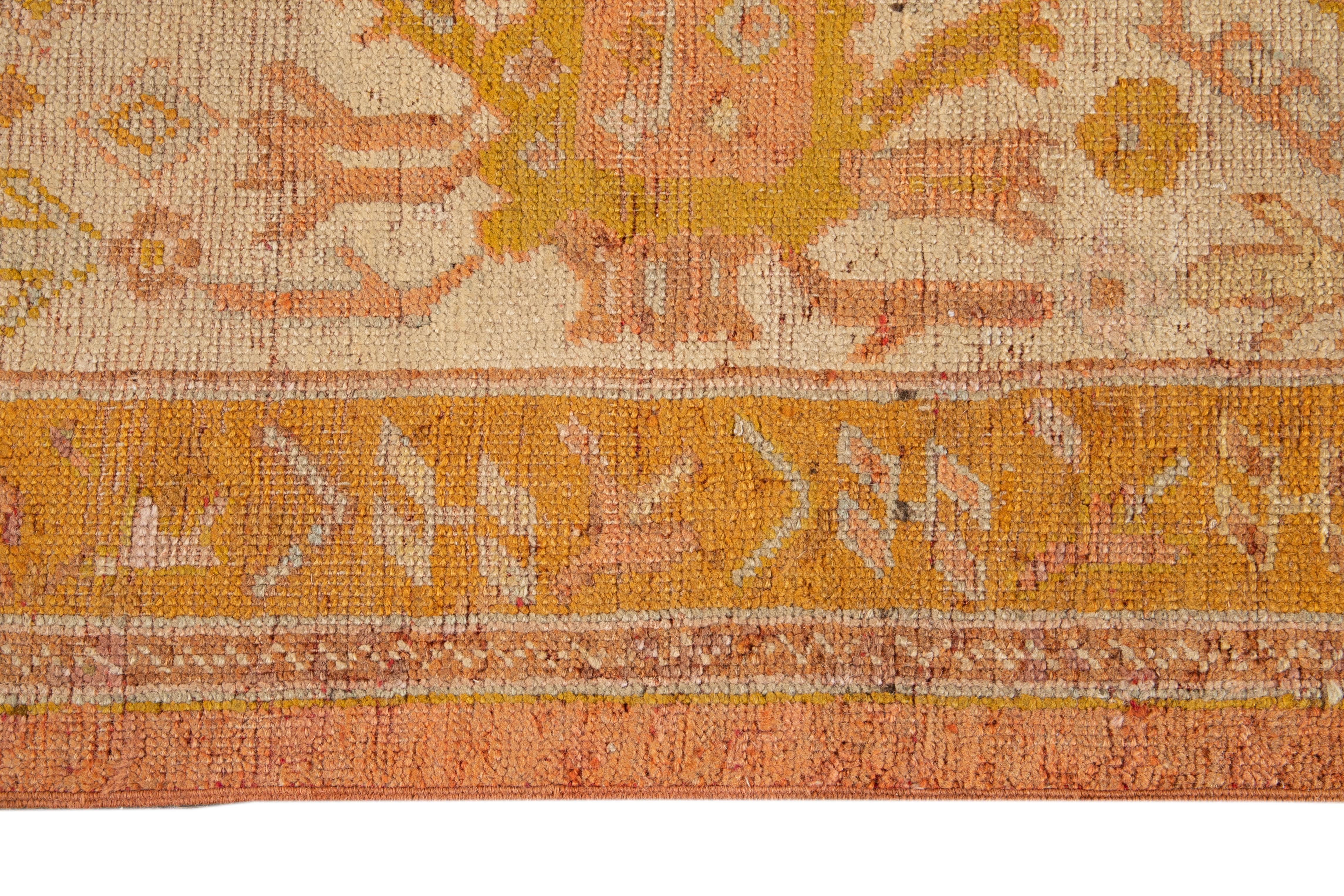 Orange Antique Turkish Oushak Wool Rug 8