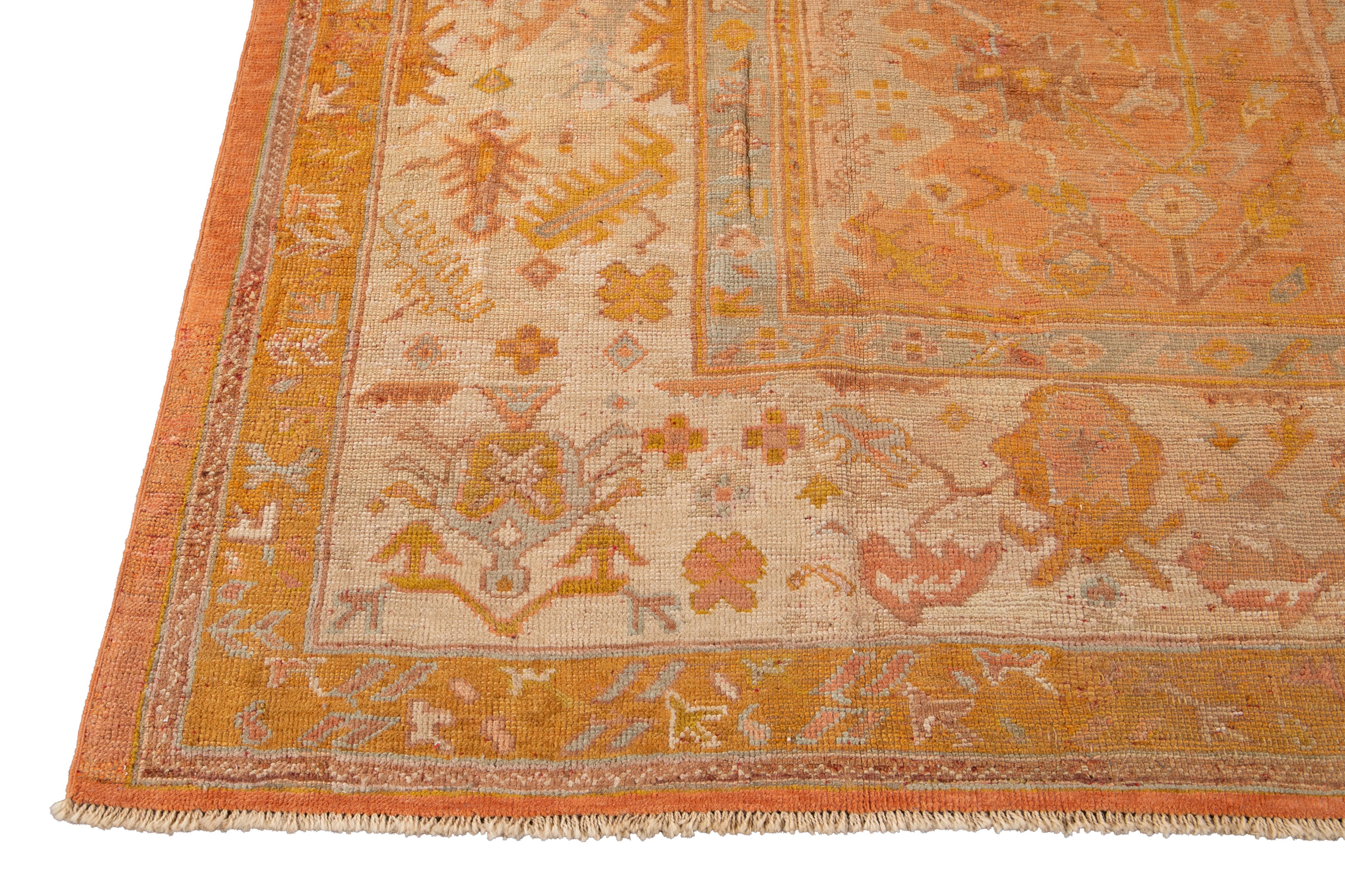 Orange Antique Turkish Oushak Wool Rug 10