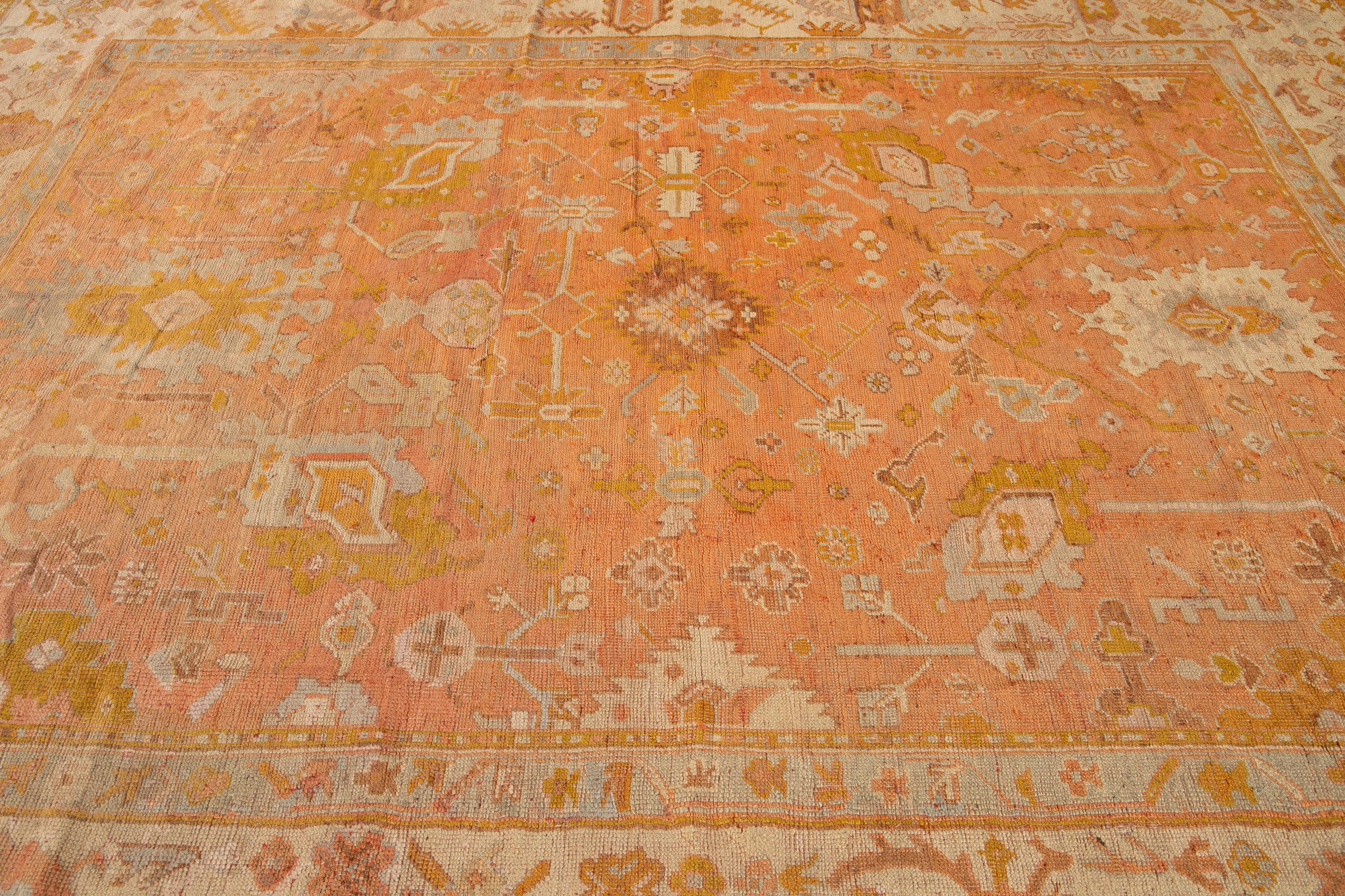 Orange Antique Turkish Oushak Wool Rug 3