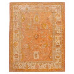 Orange Antique Turkish Oushak Wool Rug