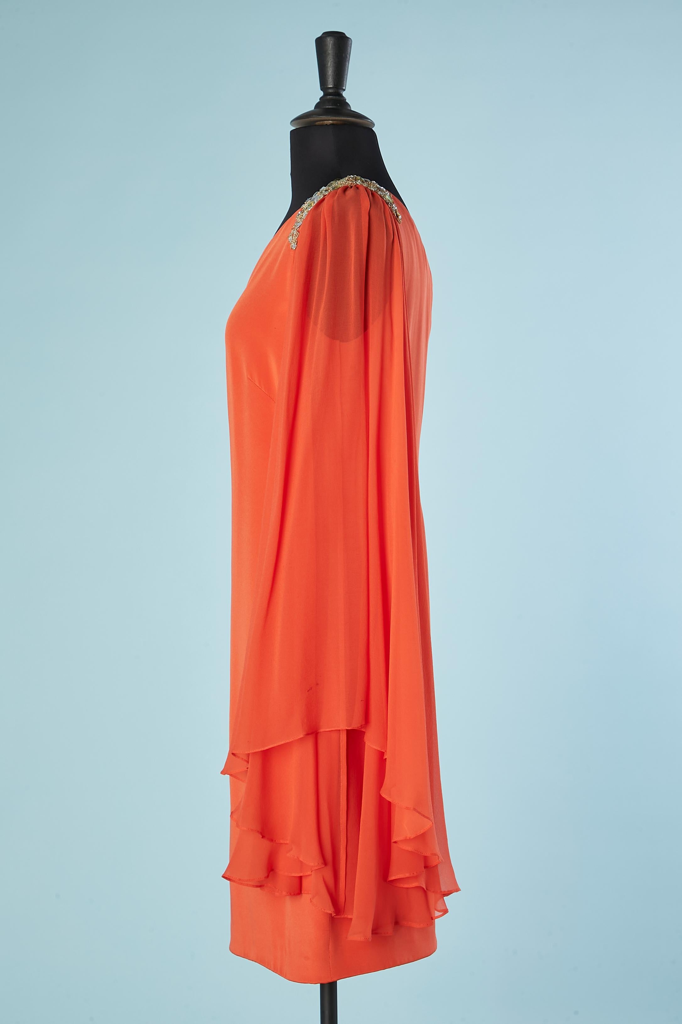Women's Orange asymmetrical silk dress with rhinestone embroideries Marchesa Notte  For Sale