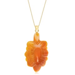 Orange Aventurine Carved Flower 18 Karat Yellow Gold Drop Necklace Intini Jewels