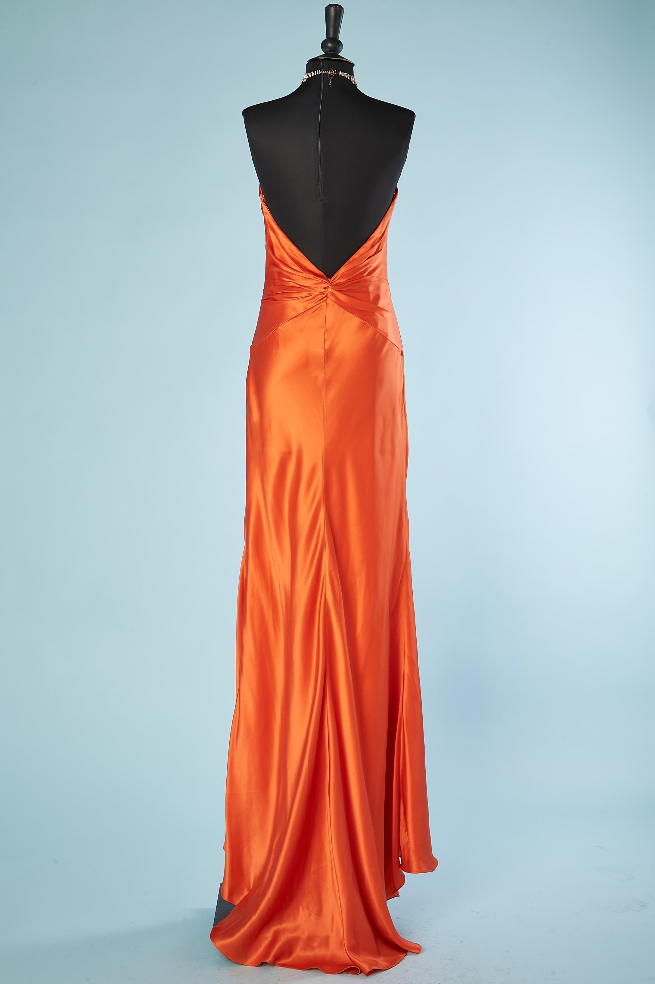 Women's Orange backless evening dress with rhinestone neckless  For Sale