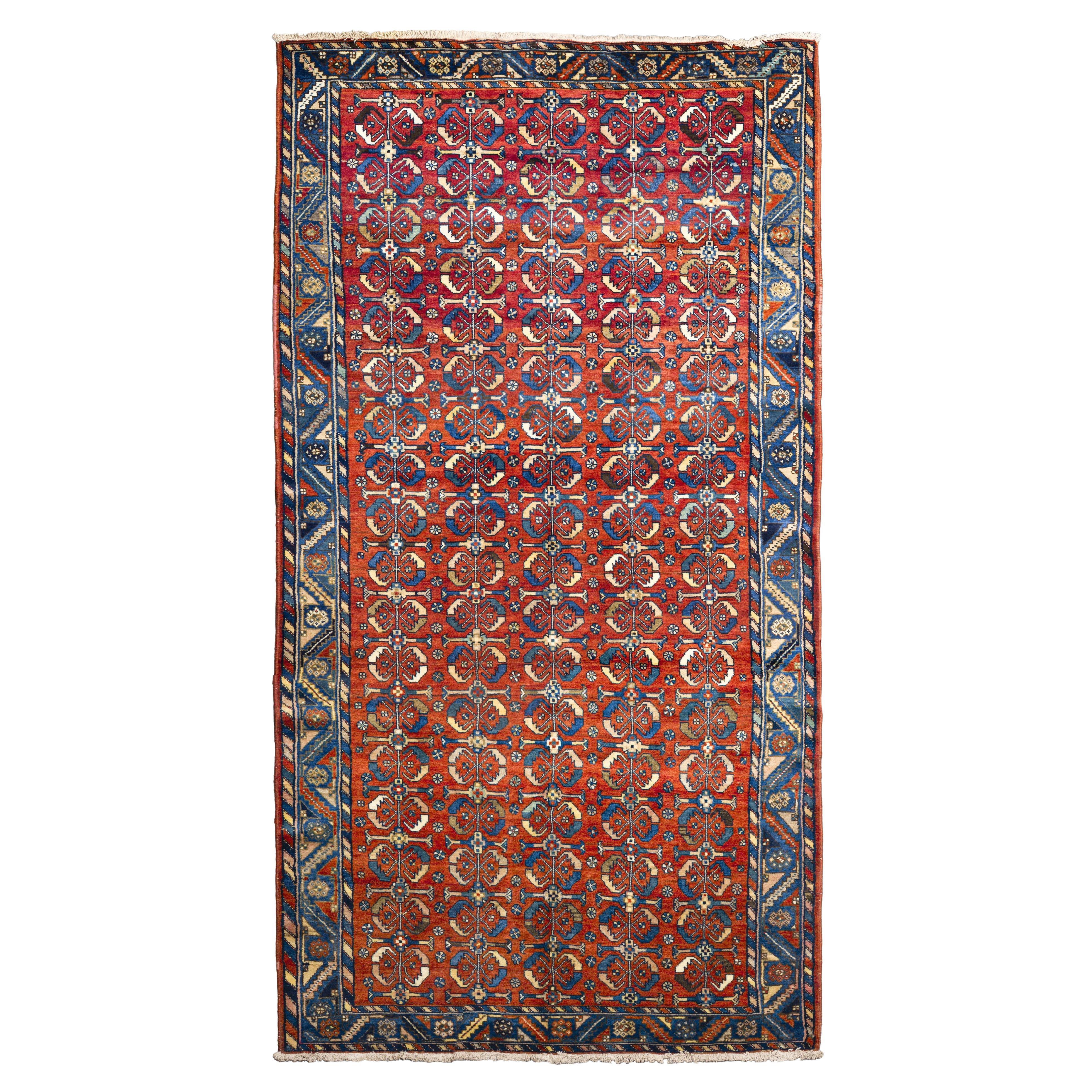 Orange Bakhtiar Wool Hand Knotted Rug 5 ft x 10 ft , Rosette Lattice Heirloom For Sale