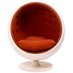 Vintage Orange Ball Chair After the Model by Eero Aarnio, Wool and Fibreglass