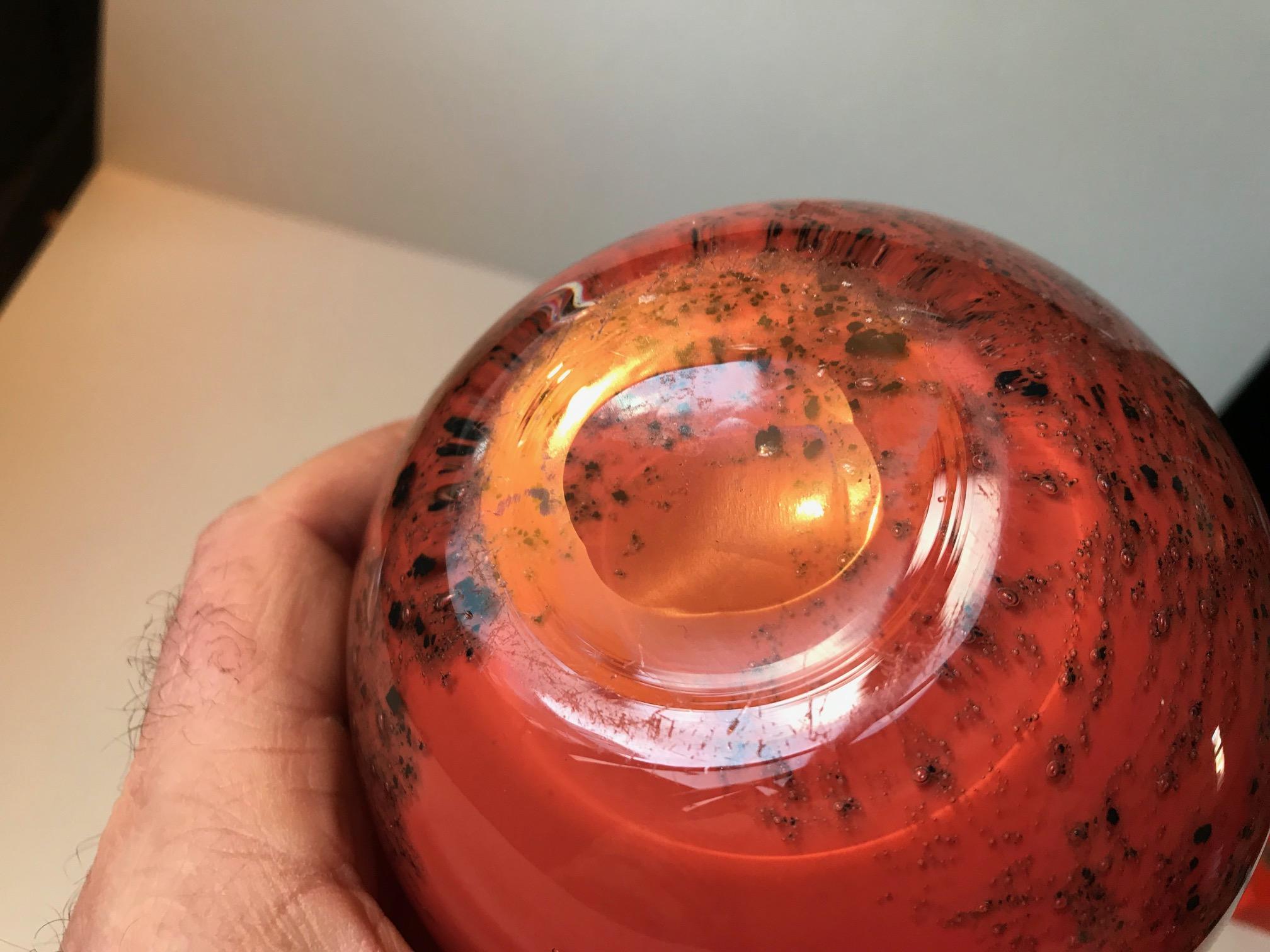 Mid-Century Modern Orange Ball Vase in Czech Art Glass by Frantisek Koudelka, 1970s For Sale