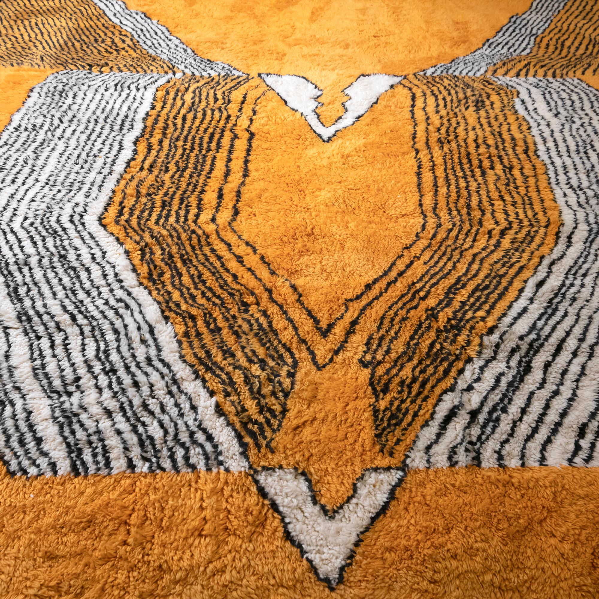 Orange Black and White Wool Contemporary Moroccan Rug 5