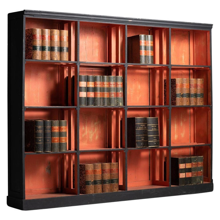 Orange and Black Decorated Bookcase at 1stDibs