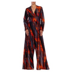 Orange, Black & Gray Poly Blend Geometric Jumpsuit