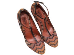 Orange-schwarze Missoni-Pumps mit Chevron-Muster und T-Riemchen, Größe 40
