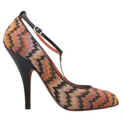 Orange-schwarze Missoni-Pumps mit Chevron-Muster und T-Riemchen, Größe 40