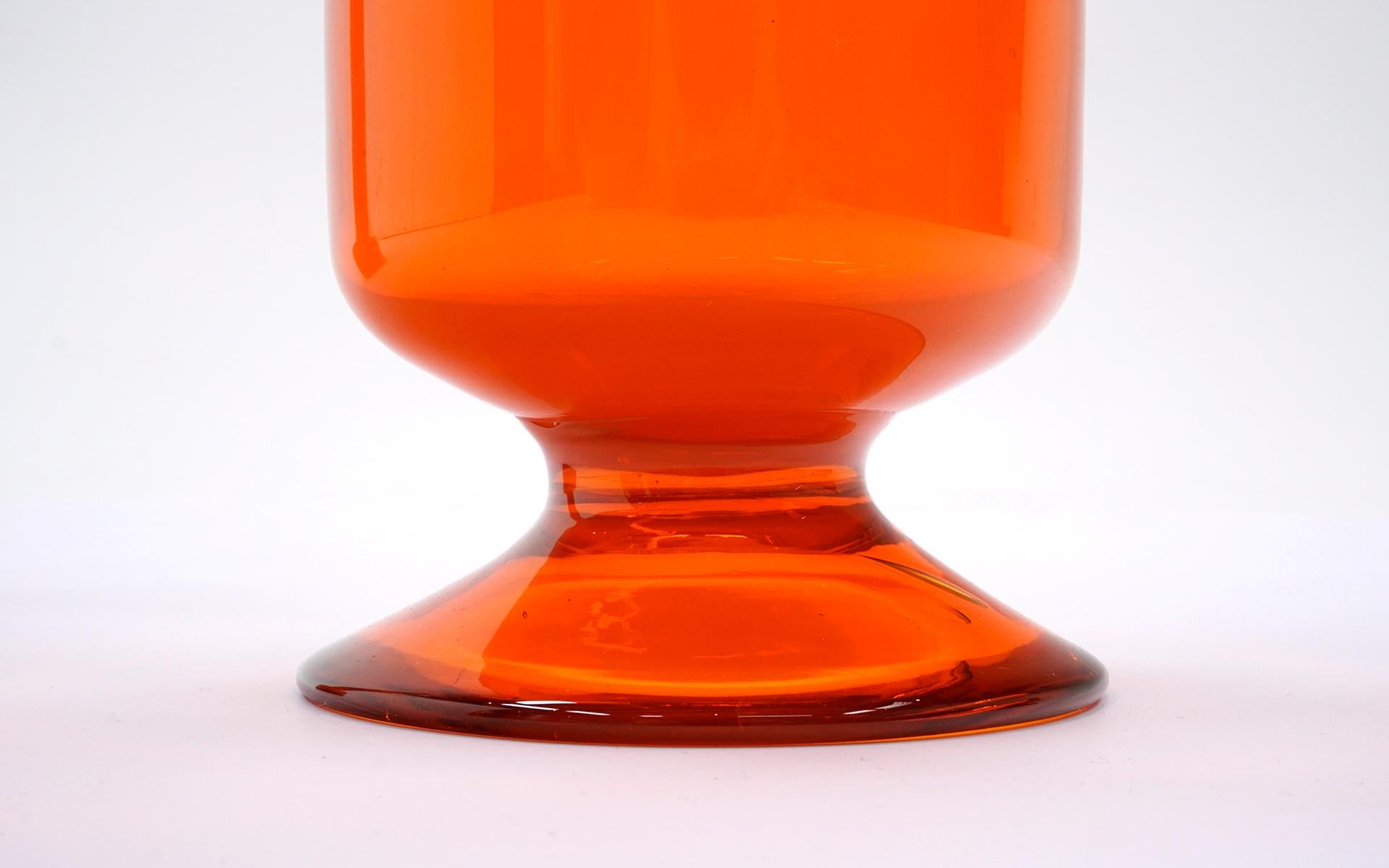 Mid-Century Modern Orange Blenko (?) Art Glass Vase and Decanter