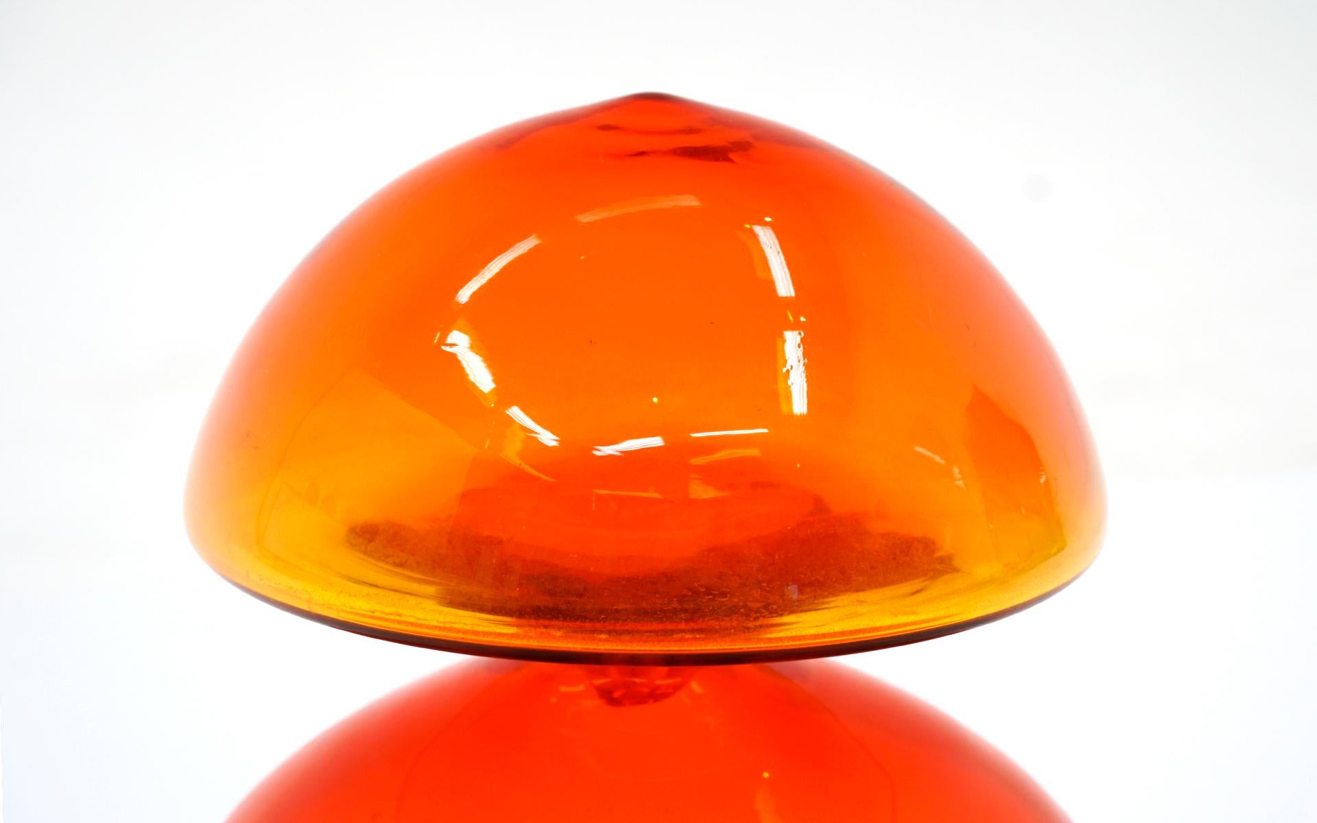 Hand blown artglass decanter / bottle with stopper by Blenko. Striking bright orange.