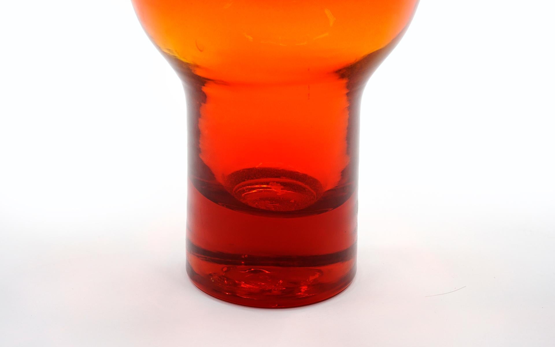 American Orange Blenko Blown Art Glass Bottle with Original Stopper, Mint Condition